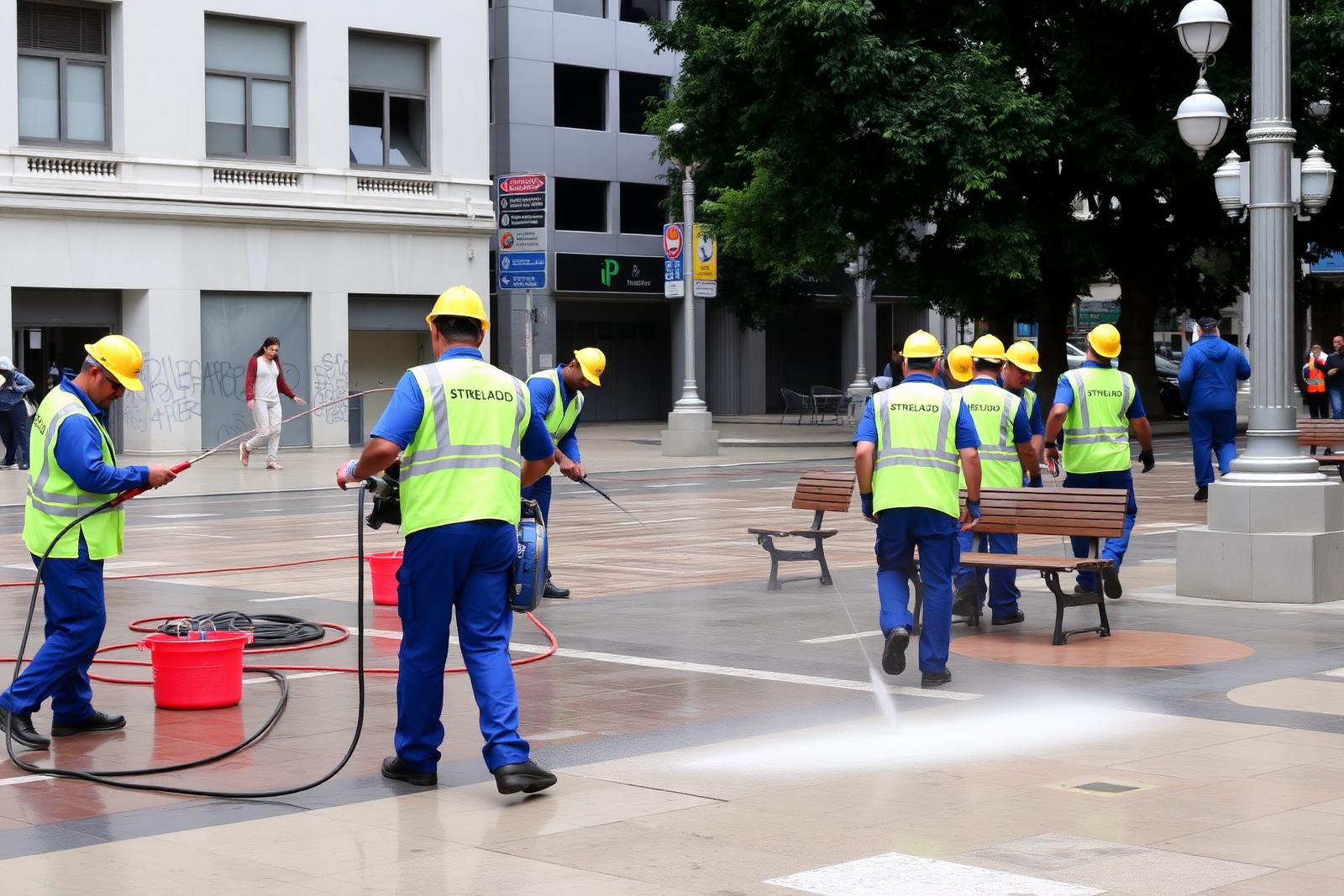 Limpieza profunda de plaza pública